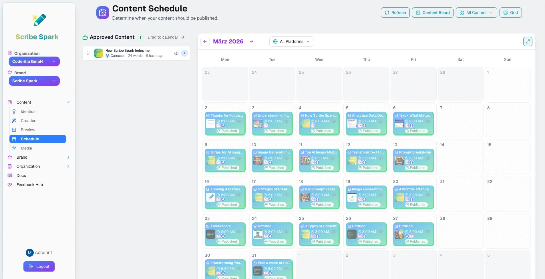 Social media scheduler and content calendar tool for Instagram and Facebook